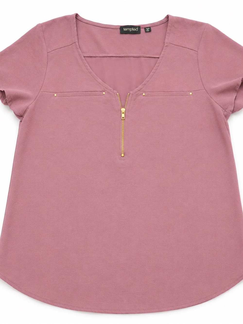 Tempted Women’s Small Dusty Rose Mauve Gold Zip Blouse